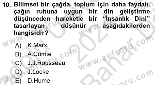 Din ve Toplum Dersi 2024 - 2025 Yılı (Vize) Ara Sınav Soruları 10. Soru