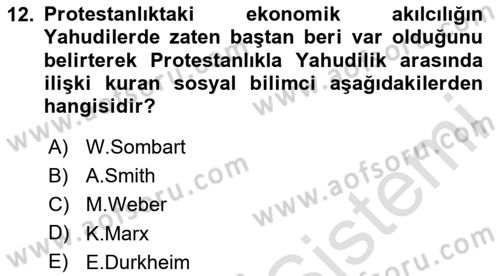 Din ve Toplum Dersi 2024 - 2025 Yılı (Vize) Ara Sınav Soruları 12. Soru