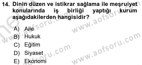 Din ve Toplum Dersi 2024 - 2025 Yılı (Vize) Ara Sınav Soruları 14. Soru