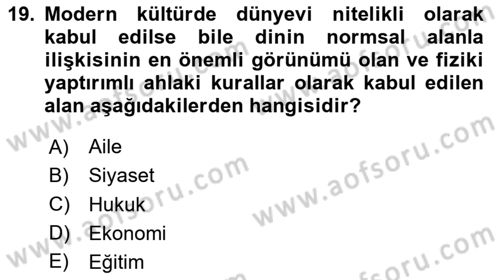 Din ve Toplum Dersi 2024 - 2025 Yılı (Vize) Ara Sınav Soruları 19. Soru