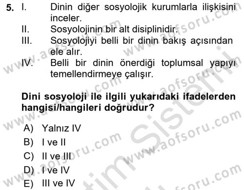 Din ve Toplum Dersi 2024 - 2025 Yılı (Vize) Ara Sınav Soruları 5. Soru