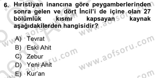 Din ve Toplum Dersi 2024 - 2025 Yılı (Vize) Ara Sınav Soruları 6. Soru