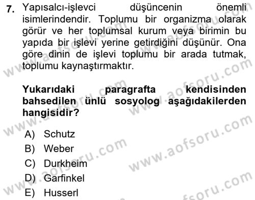 Din ve Toplum Dersi 2024 - 2025 Yılı (Vize) Ara Sınav Soruları 7. Soru