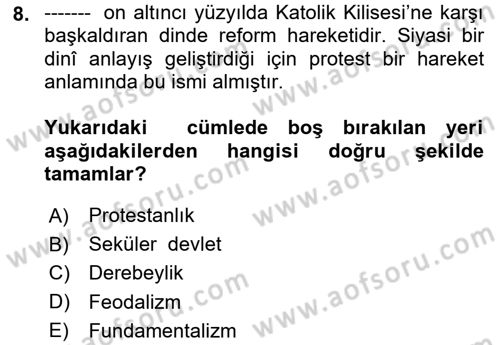 Din ve Toplum Dersi 2024 - 2025 Yılı (Vize) Ara Sınav Soruları 8. Soru