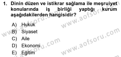 Din ve Toplum Dersi 2024 - 2025 Yılı (Final) Dönem Sonu Sınav Soruları 1. Soru