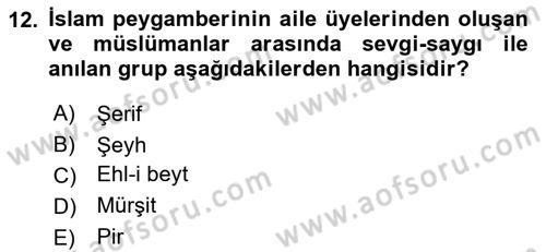 Din ve Toplum Dersi 2024 - 2025 Yılı (Final) Dönem Sonu Sınav Soruları 12. Soru