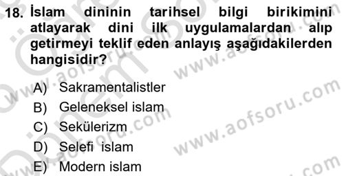 Din ve Toplum Dersi 2024 - 2025 Yılı (Final) Dönem Sonu Sınav Soruları 18. Soru