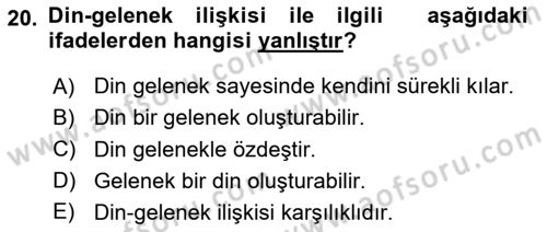 Din ve Toplum Dersi 2024 - 2025 Yılı (Final) Dönem Sonu Sınav Soruları 20. Soru