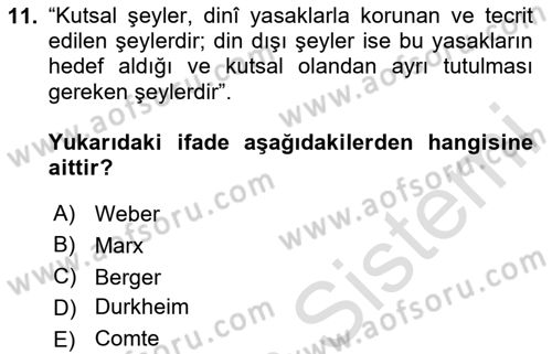 Din ve Toplum Dersi 2024 - 2025 Yılı Yaz Okulu Sınav Soruları 11. Soru