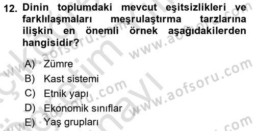 Din ve Toplum Dersi 2024 - 2025 Yılı Yaz Okulu Sınav Soruları 12. Soru