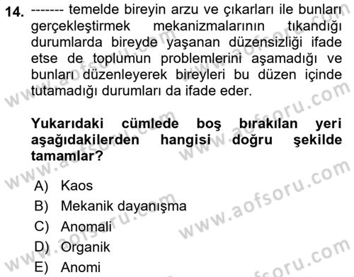 Din ve Toplum Dersi 2024 - 2025 Yılı Yaz Okulu Sınav Soruları 14. Soru