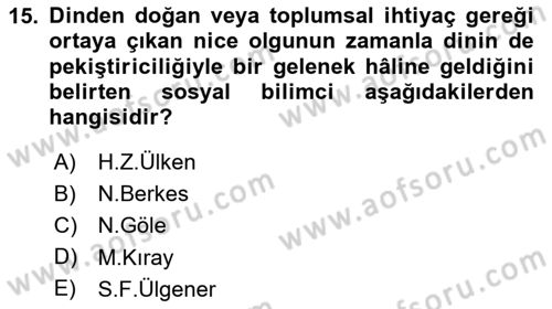 Din ve Toplum Dersi 2024 - 2025 Yılı Yaz Okulu Sınav Soruları 15. Soru
