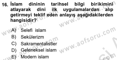 Din ve Toplum Dersi 2024 - 2025 Yılı Yaz Okulu Sınav Soruları 16. Soru