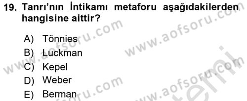 Din ve Toplum Dersi 2024 - 2025 Yılı Yaz Okulu Sınav Soruları 19. Soru