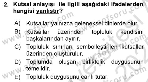 Din ve Toplum Dersi 2024 - 2025 Yılı Yaz Okulu Sınav Soruları 2. Soru