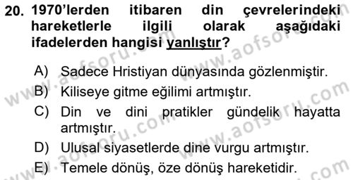 Din ve Toplum Dersi 2024 - 2025 Yılı Yaz Okulu Sınav Soruları 20. Soru