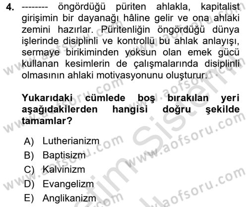 Din ve Toplum Dersi 2024 - 2025 Yılı Yaz Okulu Sınav Soruları 4. Soru