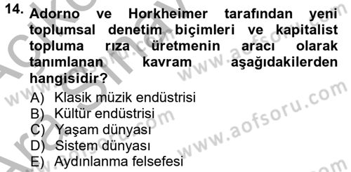 İletişim Sosyolojisi Dersi Ara Sınavı Deneme Sınav Soruları 14. Soru