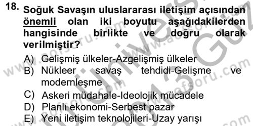 İletişim Sosyolojisi Dersi Ara Sınavı Deneme Sınav Soruları 18. Soru