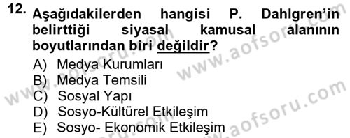 İletişim Sosyolojisi Dersi 2012 - 2013 Yılı (Final) Dönem Sonu Sınav Soruları 12. Soru