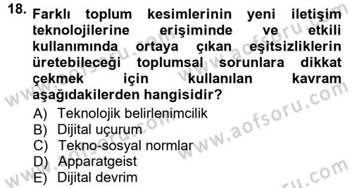 İletişim Sosyolojisi Dersi 2012 - 2013 Yılı (Final) Dönem Sonu Sınav Soruları 18. Soru