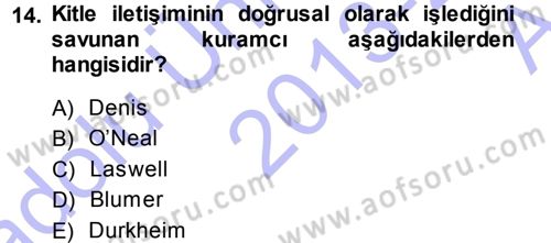 İletişim Sosyolojisi Dersi Ara Sınavı Deneme Sınav Soruları 14. Soru