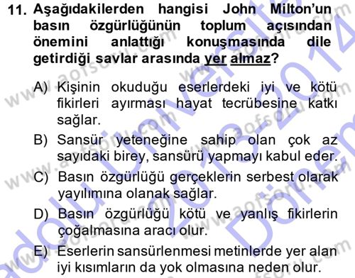 İletişim Sosyolojisi Dersi 2013 - 2014 Yılı (Final) Dönem Sonu Sınav Soruları 11. Soru