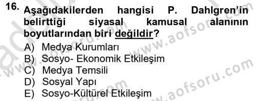 İletişim Sosyolojisi Dersi 2013 - 2014 Yılı Tek Ders Sınav Soruları 16. Soru