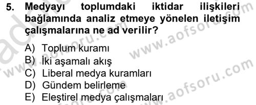 İletişim Sosyolojisi Dersi 2013 - 2014 Yılı Tek Ders Sınav Soruları 5. Soru