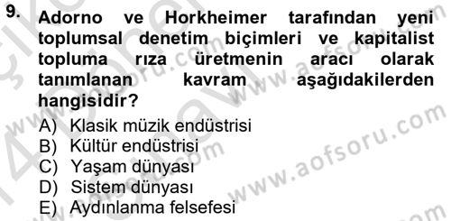 İletişim Sosyolojisi Dersi 2013 - 2014 Yılı Tek Ders Sınav Soruları 9. Soru