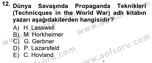 İletişim Sosyolojisi Dersi Ara Sınavı Deneme Sınav Soruları 12. Soru