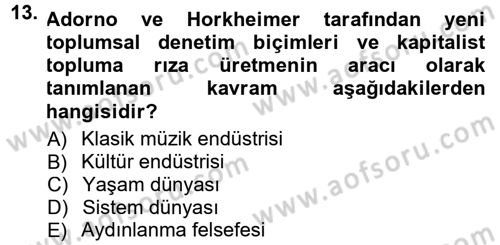 İletişim Sosyolojisi Dersi Ara Sınavı Deneme Sınav Soruları 13. Soru