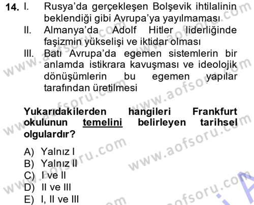 İletişim Sosyolojisi Dersi 2014 - 2015 Yılı (Vize) Ara Sınav Soruları 14. Soru