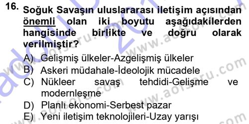 İletişim Sosyolojisi Dersi Ara Sınavı Deneme Sınav Soruları 16. Soru