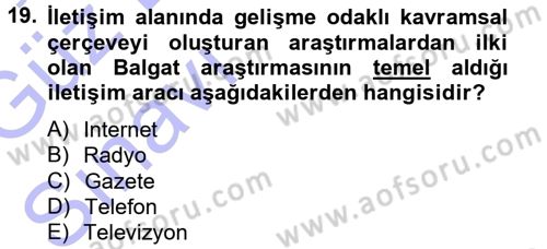 İletişim Sosyolojisi Dersi 2014 - 2015 Yılı (Vize) Ara Sınav Soruları 19. Soru