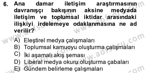 İletişim Sosyolojisi Dersi Ara Sınavı Deneme Sınav Soruları 6. Soru