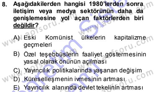 İletişim Sosyolojisi Dersi 2014 - 2015 Yılı (Vize) Ara Sınav Soruları 8. Soru
