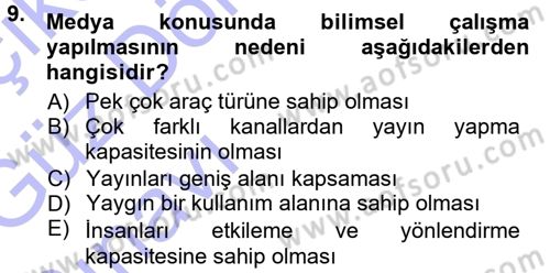 İletişim Sosyolojisi Dersi Ara Sınavı Deneme Sınav Soruları 9. Soru