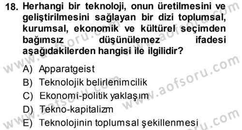 İletişim Sosyolojisi Dersi 2014 - 2015 Yılı (Final) Dönem Sonu Sınavı 18. Soru