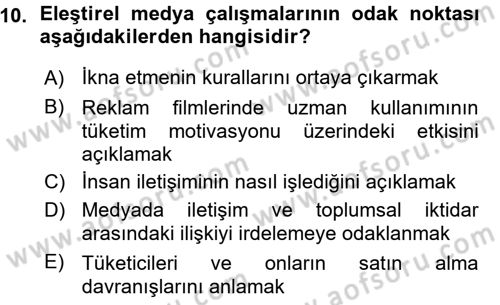 İletişim Sosyolojisi Dersi 2015 - 2016 Yılı (Vize) Ara Sınavı 10. Soru