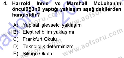İletişim Sosyolojisi Dersi Ara Sınavı Deneme Sınav Soruları 4. Soru