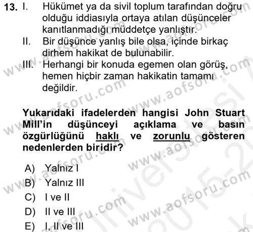 İletişim Sosyolojisi Dersi 2015 - 2016 Yılı Tek Ders Sınav Soruları 13. Soru
