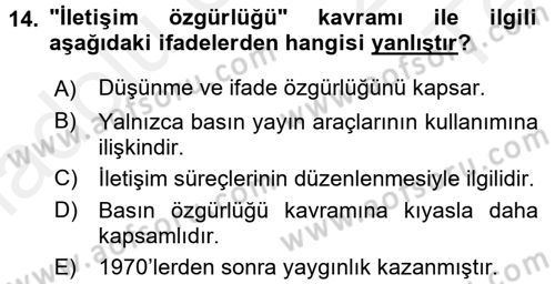 İletişim Sosyolojisi Dersi 2015 - 2016 Yılı Tek Ders Sınav Soruları 14. Soru