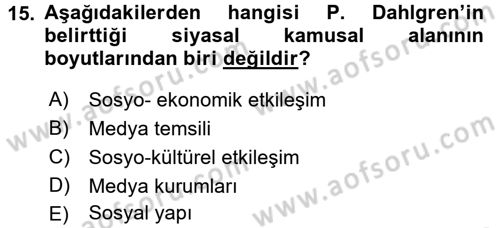 İletişim Sosyolojisi Dersi 2015 - 2016 Yılı Tek Ders Sınav Soruları 15. Soru