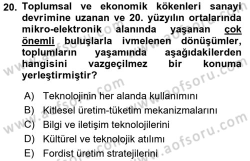İletişim Sosyolojisi Dersi 2015 - 2016 Yılı Tek Ders Sınav Soruları 20. Soru