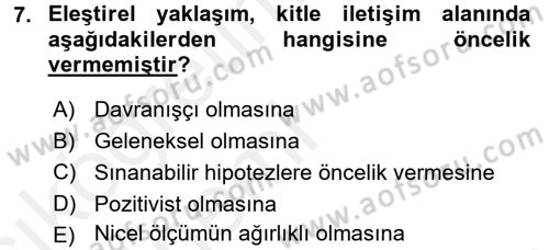 İletişim Sosyolojisi Dersi 2015 - 2016 Yılı Tek Ders Sınav Soruları 7. Soru