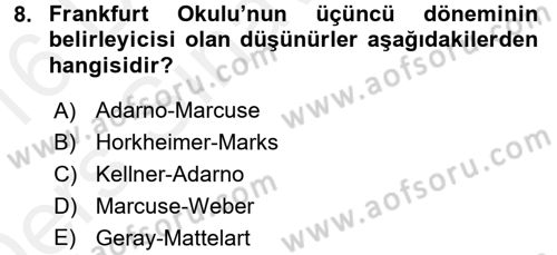 İletişim Sosyolojisi Dersi 2015 - 2016 Yılı Tek Ders Sınav Soruları 8. Soru