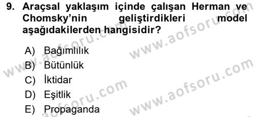 İletişim Sosyolojisi Dersi 2015 - 2016 Yılı Tek Ders Sınav Soruları 9. Soru