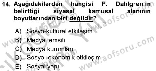 İletişim Sosyolojisi Dersi 2016 - 2017 Yılı 3 Ders Sınav Soruları 14. Soru