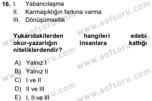 İletişim Sosyolojisi Dersi 2016 - 2017 Yılı 3 Ders Sınav Soruları 16. Soru